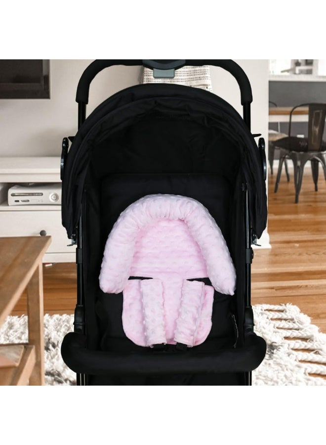 دعم الرأس وغطاء الحزام - وسادة دعم الرأس فائقة النعومة لراحة مقعد السيارة وغطاء عنق المقعد، لون الوردي الفاتح - Image 3